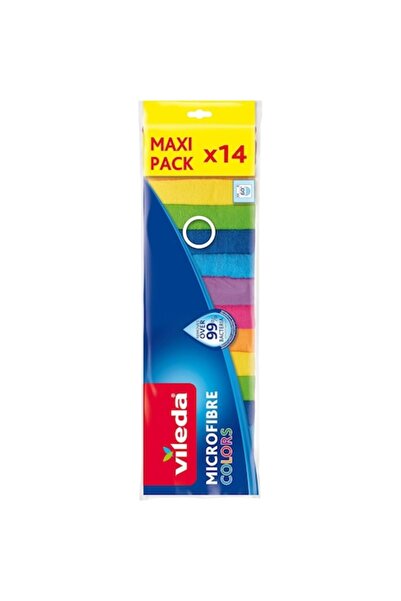 Vileda Set of 14 Microfiber Cloths, Super Absorbent, Reusable, Wet and Dry Cleaning, Multicolor