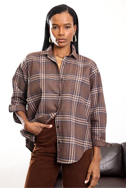 5in1Canpolat Πουκάμισο με καρό σχέδιο Bitter Brown 6600