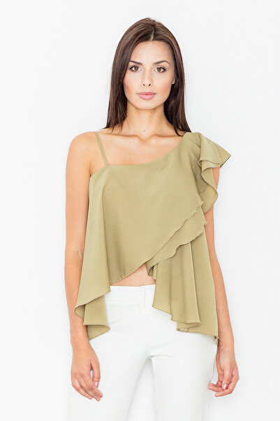 Figl Ruffled blouse - blouse with longer back, olive M479, size L