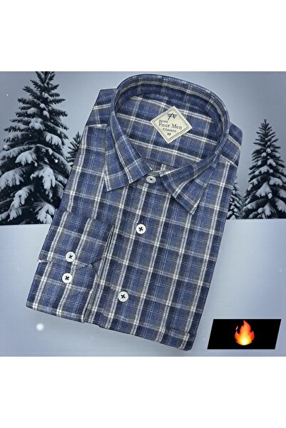 OwenLife Owen Life Kışlım Pamuklu Flanel Kışlık Gömlek Yaka Alttan Düğmeli Te...