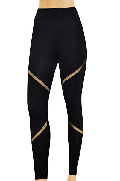 Öts Γυναικείο κολάν ψηλόμεσο ελαστικό ύφασμα με διαφανή λεπτομέρεια από τούλι (96% βαμβάκι - 4% ελαστάνη)