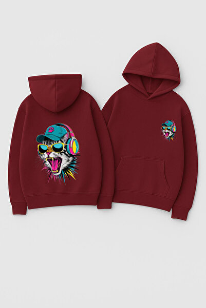 CLASSY.MODA Unisex με κουκούλα oversized με τύπωμα Φούτερ – Νέον Ακουστικά Γάτας Γυαλιά Streetwear