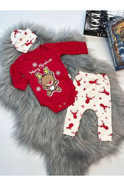 Mişsa Bebe New Year's Christmas Baby Children's Bodysuit Set 3-Piece Set