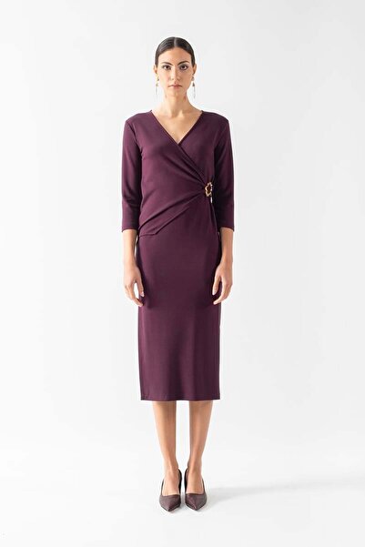 Spazio Eccelso Kruvaze Yaka Toka Detaylı Elbise MÜRDÜM