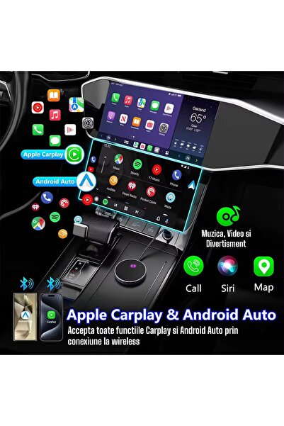 LONDEMM Adaptor Auto Wireless 2 in 1 LONDEMM, Modul Apple CarPlay & Android Auto, Procesor AI