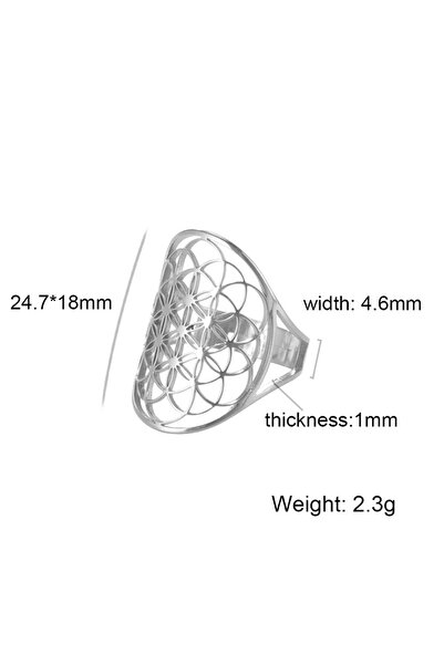 Choice خاتم زهرة الحياة المجوف الكبير المصنوع من الفولاذ المقاوم للصدأ من الفضة 2، خواتم هندسية مقدسة قابلة للتعديل للنساء مقاس M