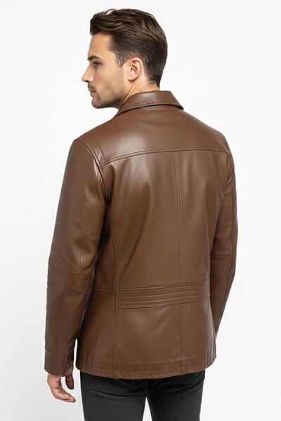 Deriderim Konyak Wiliam Men's Genuine Leather Jacket with Button Closure, Zippered Chest Pocket Detail, and Lining