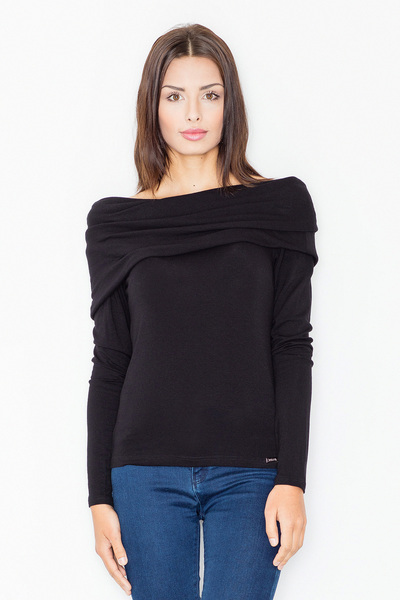 Figl Bluză cu mânecă lungă mulată - bluză cu guler înalt negru M469 mărimea S