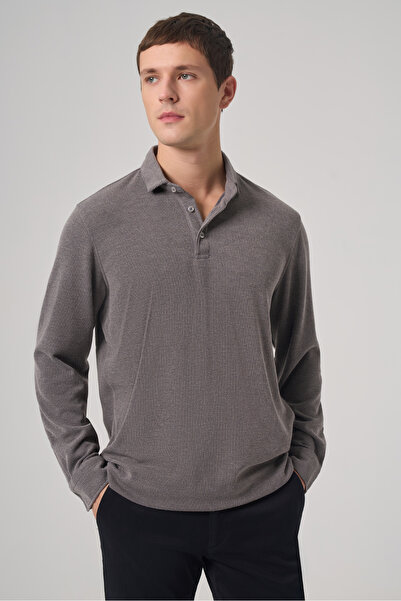 Morven Ανδρικό φούτερ με κουμπιά και γιακά πόλο καπνιστό