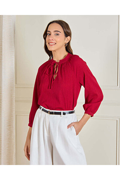 REDTAG Women Burgundy Crinkled Blouse