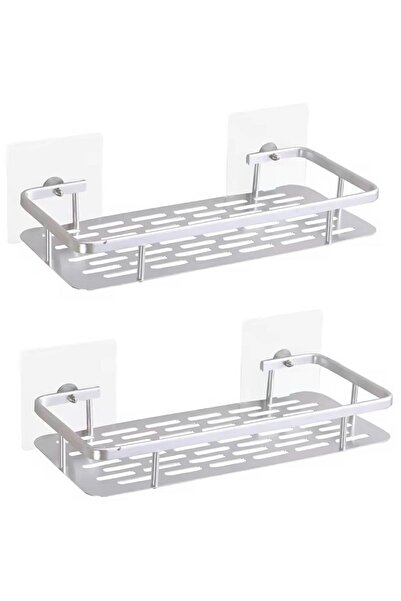 Aptel Σετ 2 ραφιών μπάνιου, αυτοκόλλητα, αλουμινίου, ασημί, 30x13 εκ.