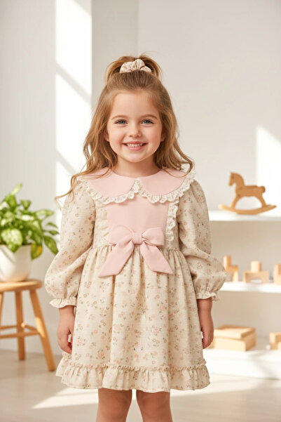 aysskids فستان سانابيل للفتيات بأكمام طويلة وياقة دانتيل مع تنورة مكشكشة، منا...