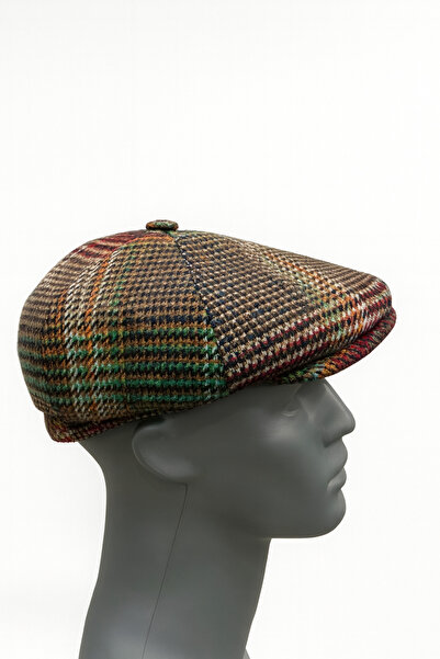 Butik Erkek Kışlık Kaşe Kumaş Desenli Arkası Lastikli Standart kasket Şapka (...