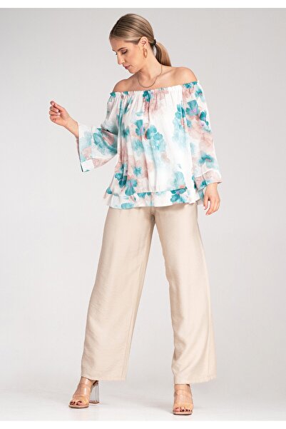 Figl Floral blouse - Puff sleeve blouse - Turquoise blouse M1142 size S/M