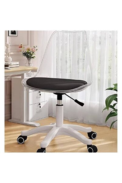 NKX كرسي كمبيوتر كلير بمسند ظهر شفاف ووسادة مقعد سوداء + أرجل من النايلون