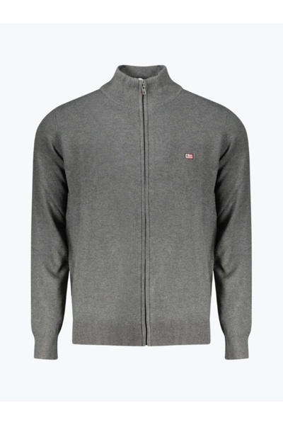 Norway Men's Cardigan with Embroidered Mini Logo, Dark Grey