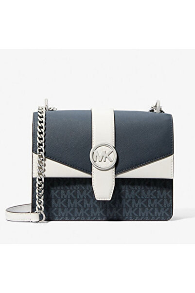 Michael Kors Geantă mică Greenwich Color-Block Logo pentru femei - Bleumarin/Alb