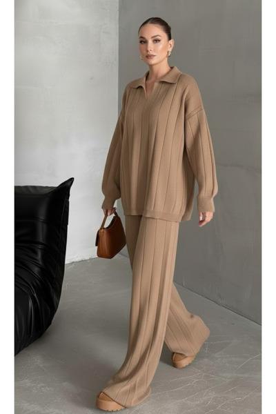 My Blog Mink Polo Collar Top and Bottom Set - 04588