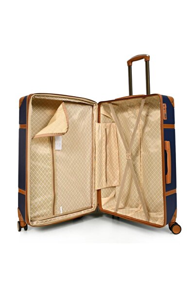 MURANO 3-piece Fiber Travel Luggage Set with Makeup Bag — Dark Blue & Light Brown