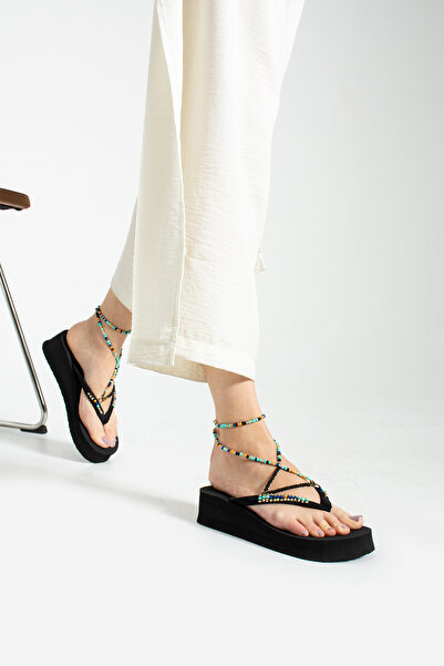 Evalupe Camelıa Halhalı Parmak Arası Plaj Terliği Kadın Platform Dolgu Topuk ...