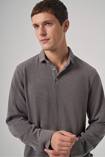 Morven Ανδρικό φούτερ με κουμπιά και γιακά πόλο καπνιστό