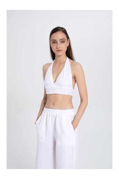 İpekçi Otantik Back-Tie Cotton Bralet White