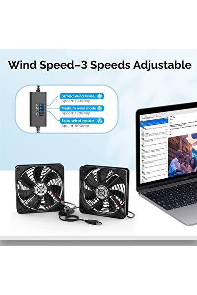 EXCEFORE 2-in-1 Dual 140mm USB Cooling Fan 5V, 3-Speed, Metal