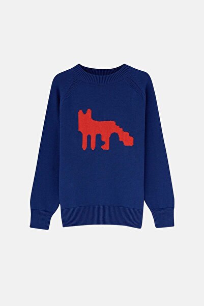 WWF Market Red Fox Knitwear Crew Neck Sweater - Navy Blue