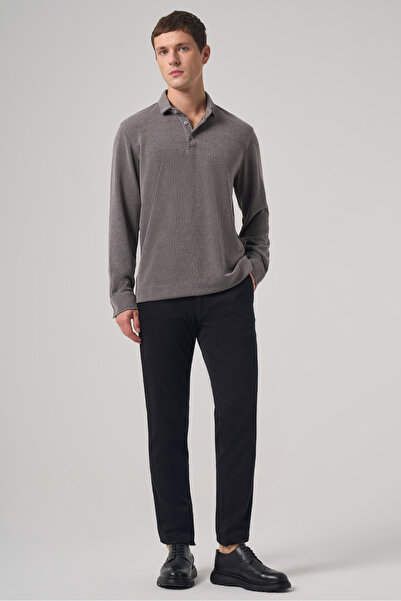 Morven Ανδρικό φούτερ με κουμπιά και γιακά πόλο καπνιστό