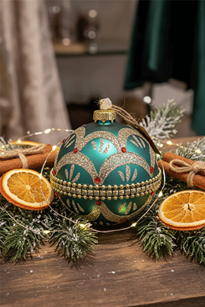 Brandsmiths كرة عيد الميلاد اللامعة باللون الأخضر الزمردي، زخرفة ملونة وعصرية