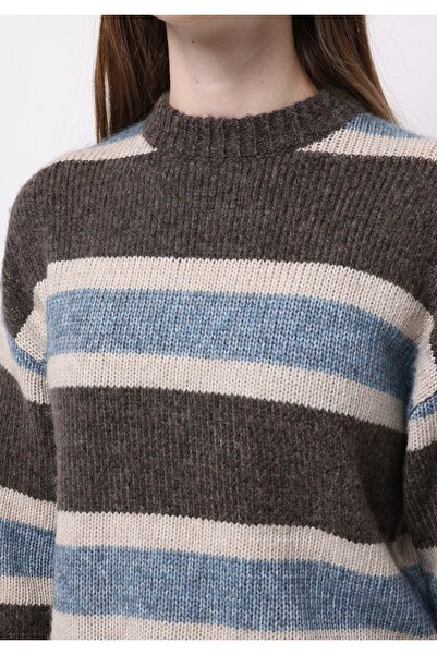 Colin's Regular Fit Round Neck Striped Women's Brown Sweater