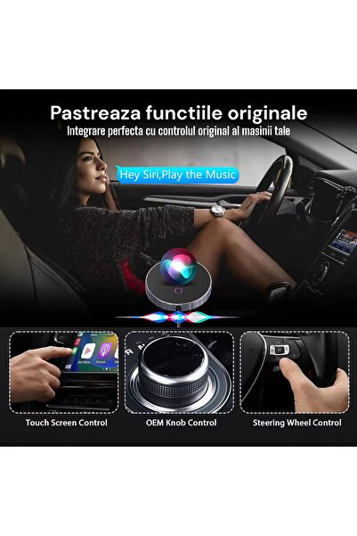 LONDEMM Adaptor Auto Wireless 2 in 1 LONDEMM, Modul Apple CarPlay & Android Auto, Procesor AI