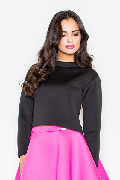 Figl Hanorac din spumă - hanorac scurt pentru femei cu guler ridicat, negru M341 mărimea M