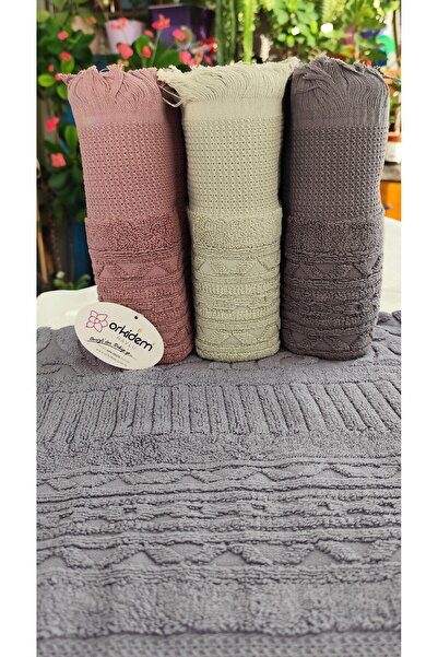 A.Z.H. (Set with 4Th Bag) Avangard Series Dowry Jacquard 50X90 Cm. Bukle Textured Hand, Face Towel
