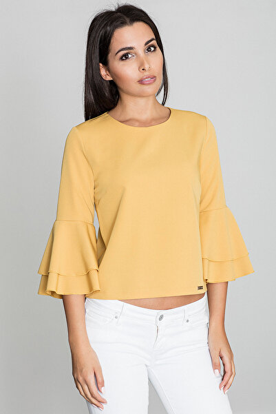 Figl Yellow blouse with lace in the front and dropped sleeves M568 size XL
