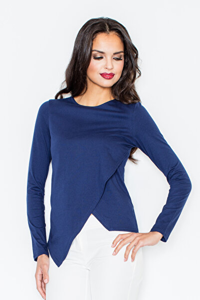 Figl Bluză asimetrică cu mâneci lungi, bluză bleumarin M210, mărimea XL