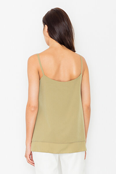 Figl Blouse with thin straps - blouse with zipper at the neckline, olive M481, size L