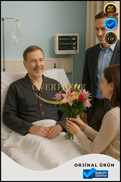 Overbazaar Men's Hospital Pajamas Buttoned Relaxed Fit Long Sleeve Grey Pajama Set