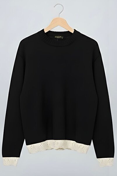 İMAJSTORE Pulover elegant din tricot cu detalii guipură