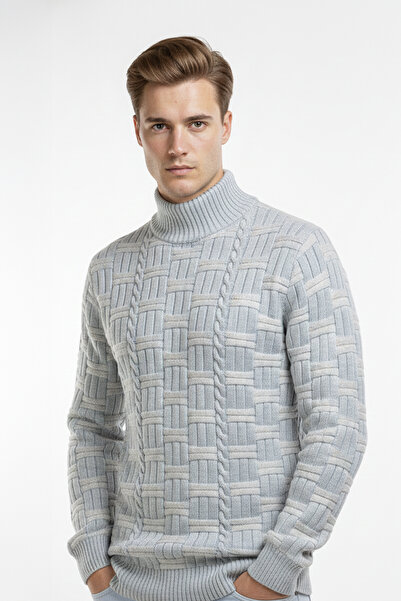 Pulltonic Erkek Yarım Bisiklet Yaka Desenli Kazak