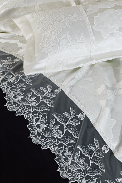 BİRHOME Monalife Lace Double Bedspread (Cream) 240X260Cm