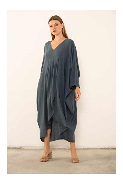 İpekçi Otantik Keten Karışımlı Anvelop Yarasa Kesim Elbise