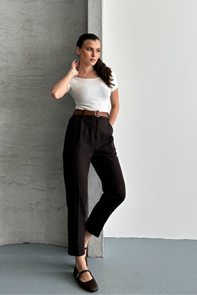 macharel jeans Γυναικείο παντελόνι με στάμπα με στενό πόδι με τσέπες και ζώνη