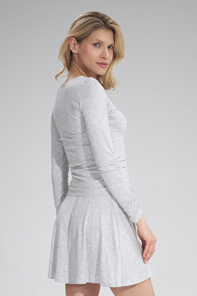 Figl Women's blouse with ruffles and long sleeves, grey melange M788, size S