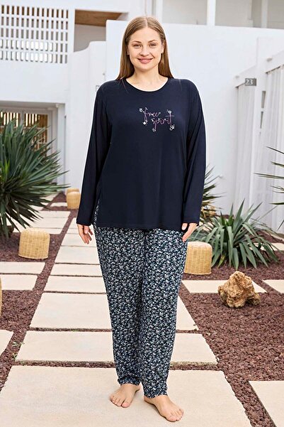 Aydoğan Великий розмір Віскозний жіночий піжамний комплект з довгими рукавами 250495 Laci02