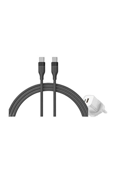 EKR كابل USB-C إلى USB-C مضفر بقوة 100 وات بطول 2 متر وحزمة شاحن USB-C+USB-A ...