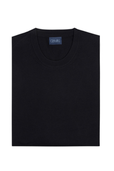 Germirli Crew Neck Black Regular Fit Extra Fine Wool Men's Knitwear