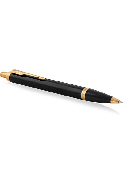Parker قلم حبر جاف IM — طلاء أسود مع حافة ذهبية، عبوة إعادة تعبئة متوسطة، صندوق هدايا (8365)