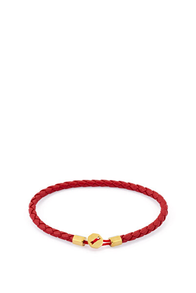 Atolyewolf Altın Kaplama Kırmızı Deri Bileklik