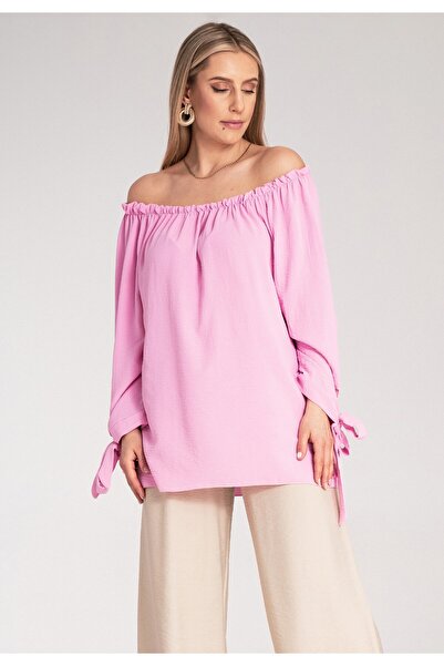 Figl Bluză spaniolă - Bluză cu mânecă lungă - Bluză boho - Bluză roz M1133 r. Universal